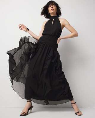 Petite Ruffle Halter Maxi Dress | White House Black Market